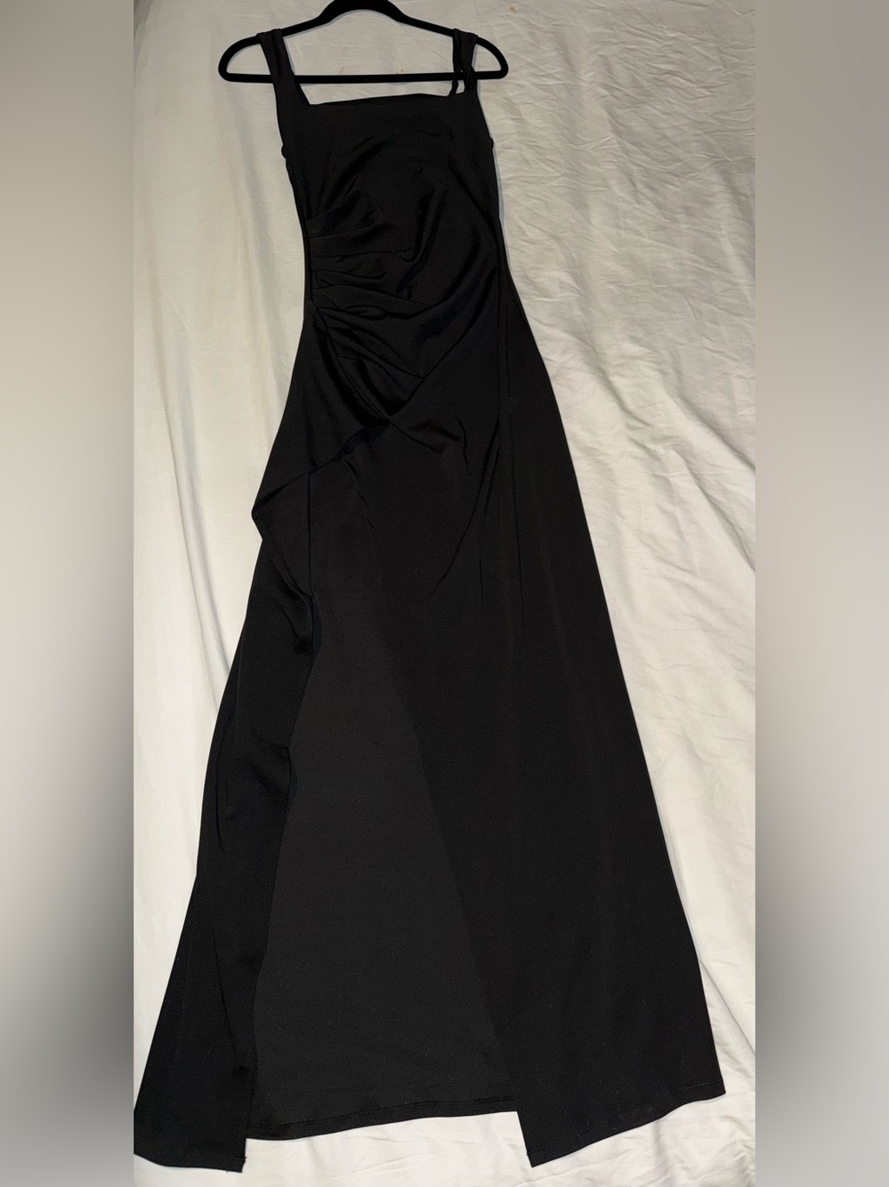 Elegant Black Maxi Dress with Square Neck and Side Draping